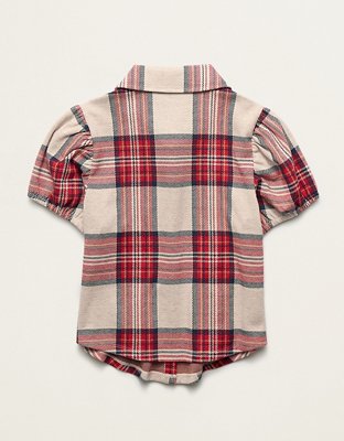 AE Plaid Puff Sleeve Top