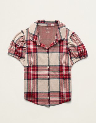 AE Plaid Puff Sleeve Top