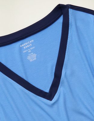Женская футболка American Eagle AE Soft & Sexy Ribbed V-Neck, цвет: Яркий синий — фото 5
