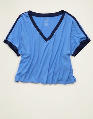 Женская футболка American Eagle AE Soft & Sexy Ribbed V-Neck, цвет: Яркий синий — фото 3