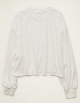 Женская футболка American Eagle AE Balloon Sleeve Crew Neck, цвет: Яркий белый — фото 3
