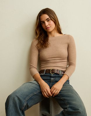 AE Cozy Waffle Boat Neck T-Shirt
