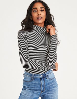 Black and white outlet striped mock neck