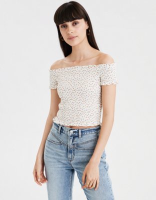 Ae smocked off the sales shoulder top