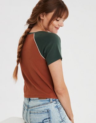 Женские футболки American Eagle AE Color block Raglan Sleeve T-Shirt — фото 2