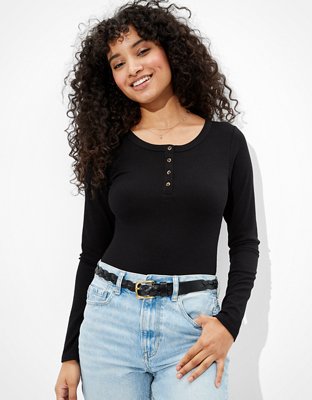 Aerie Ribbed Long Sleeve Henley Bodysuit