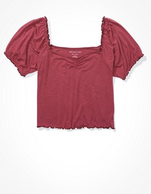 Image of AE Cropped Puff Sleeve T-Shirt Women's Berry XXS
