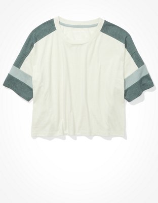 Image of AE Cropped Crew Neck T-Shirt Women's Blue XXL