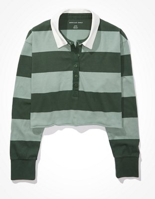 AE Cropped  Long-Sleeve Rugby Polo T-Shirt