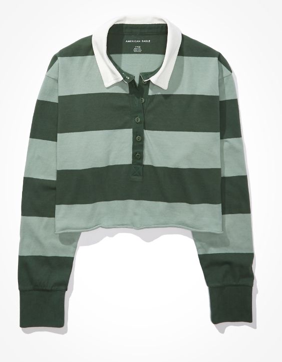 AE Striped Long-Sleeve Rugby Polo T-Shirt