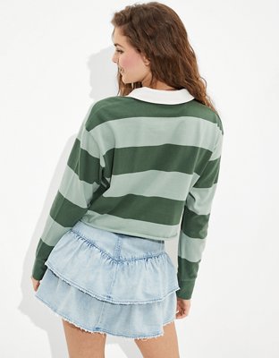 Женские футболки American Eagle AE Striped Long-Sleeve Rugby Polo T-Shirt — фото 2