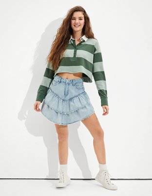 AE Cropped  Long-Sleeve Rugby Polo T-Shirt