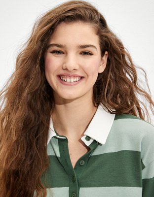 Женские футболки American Eagle AE Striped Long-Sleeve Rugby Polo T-Shirt — фото 5