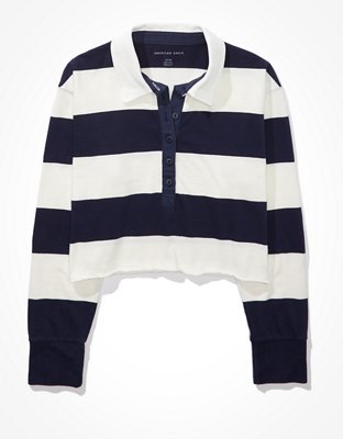 AE Striped Long-Sleeve Rugby Polo T-Shirt