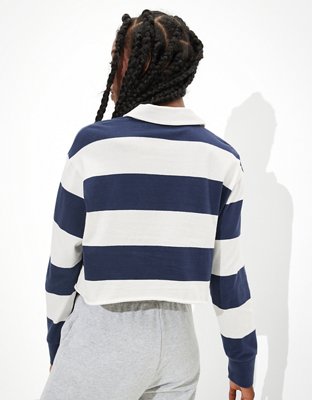 AE Striped Long-Sleeve Rugby Polo T-Shirt