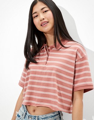 AE Cropped Striped Polo Shirt