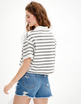 Женские рубашки American Eagle AE Cropped Striped Polo Shirt — фото 2