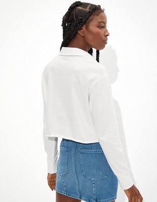Женские футболки American Eagle AE Long-Sleeve Rugby Polo T-Shirt — фото 2