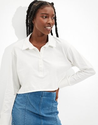 Женские футболки American Eagle AE Long-Sleeve Rugby Polo T-Shirt — фото 5