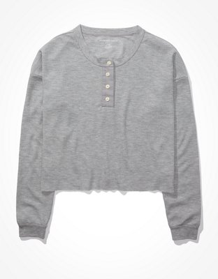 AE Cropped Long-Sleeve Henley T-Shirt