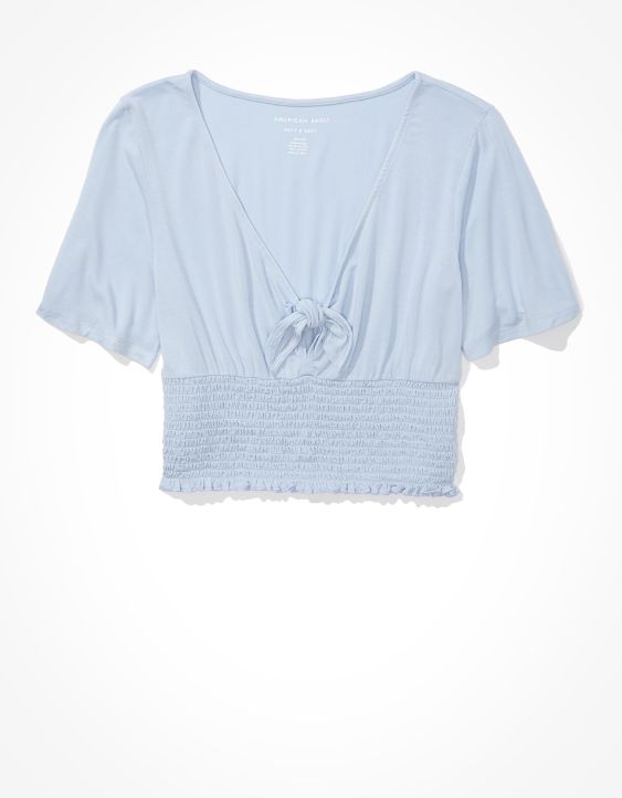 AE Smocked Tie-Front T-Shirt