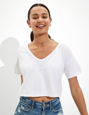 Cropped v hot sale neck tee