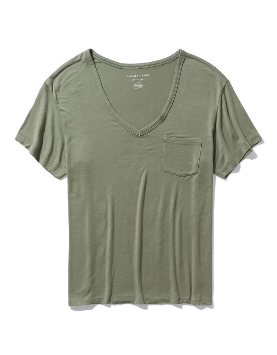 AE Oversized Soft & Sexy V-Neck Pocket T-Shirt