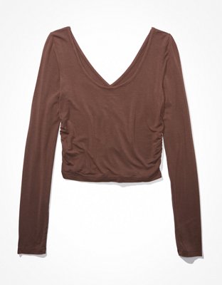 AE Long-Sleeve Soft & Sexy Ruched T-Shirt