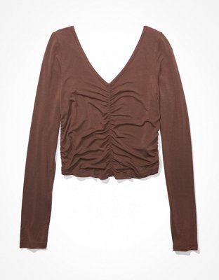 AE Long-Sleeve Soft & Sexy Ruched T-Shirt