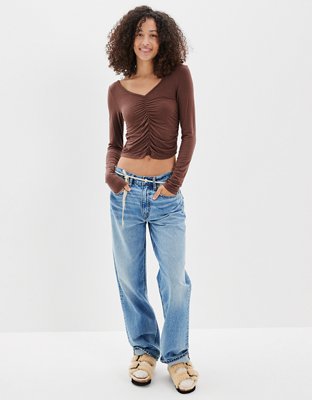 AE Long-Sleeve Soft & Sexy Ruched T-Shirt