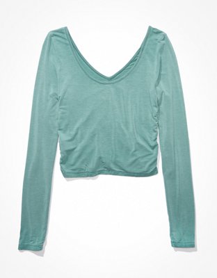 AE Long-Sleeve Soft & Sexy Ruched T-Shirt