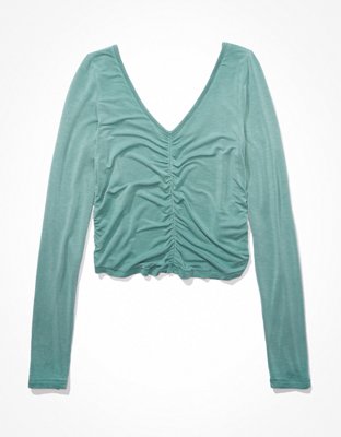 AE Long-Sleeve Soft & Sexy Ruched T-Shirt