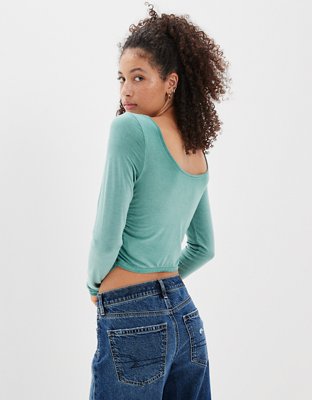 AE Long-Sleeve Soft & Sexy Ruched T-Shirt