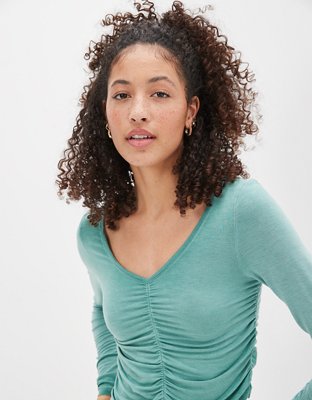 AE Long-Sleeve Soft & Sexy Ruched T-Shirt