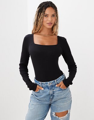 Square Neck Ribbed Bodysuit