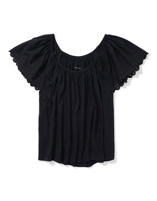 Женские футболки American Eagle AE Eyelet Flutter-Sleeve Tee — фото 3