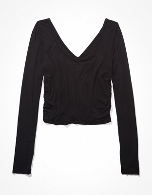 Женские футболки American Eagle AE Long-Sleeve Soft & Sexy Ruched T-Shirt — фото 4