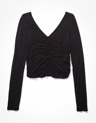 Женские футболки American Eagle AE Long-Sleeve Soft & Sexy Ruched T-Shirt — фото 3