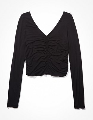 AE Long-Sleeve Soft & Sexy Ruched T-Shirt