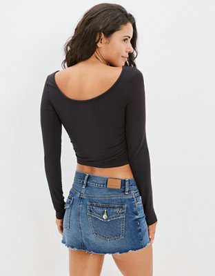 Женские футболки American Eagle AE Long-Sleeve Soft & Sexy Ruched T-Shirt — фото 2