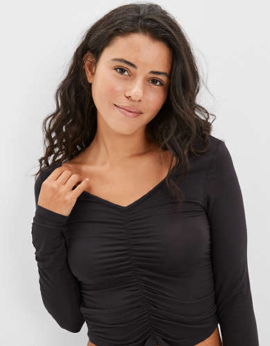 AE Long-Sleeve Soft & Sexy Ruched T-Shirt