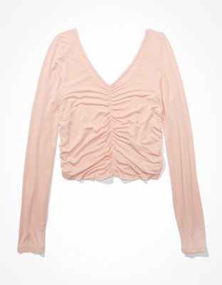 AE Long-Sleeve Soft & Sexy Ruched T-Shirt