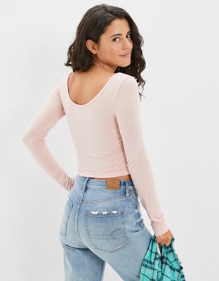 AE Long-Sleeve Soft & Sexy Ruched T-Shirt