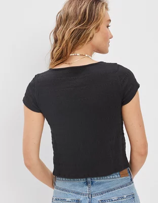 AE Button-Front Split Hem Tee