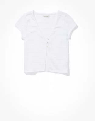 AE Button-Front Split Hem Tee