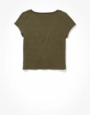 AE Button-Front Split Hem Tee