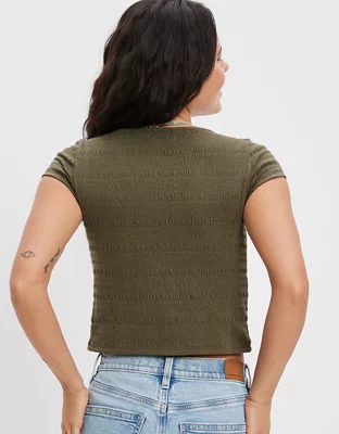 AE Button-Front Split Hem Tee