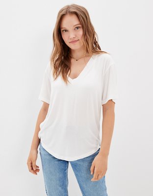 Daring Deep V Tee - White