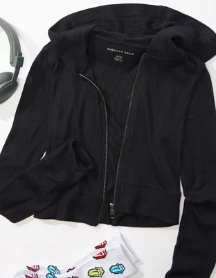 AE Cropped Plush Zip-Up Hoodie