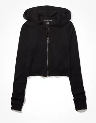 AE Cropped Plush Zip-Up Hoodie
